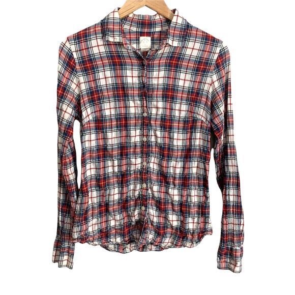 J Crew Red Blue Plaid Crinkle Button Down Shirt 4 S Small - Picture 1 of 6